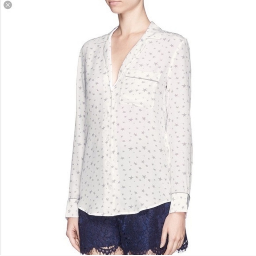 Equipment Keira Silk White Star Print Button Up Shirt XS
